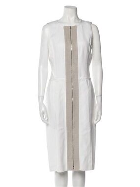Narciso Rodriguez White Midi Dress with Beige Center Zip